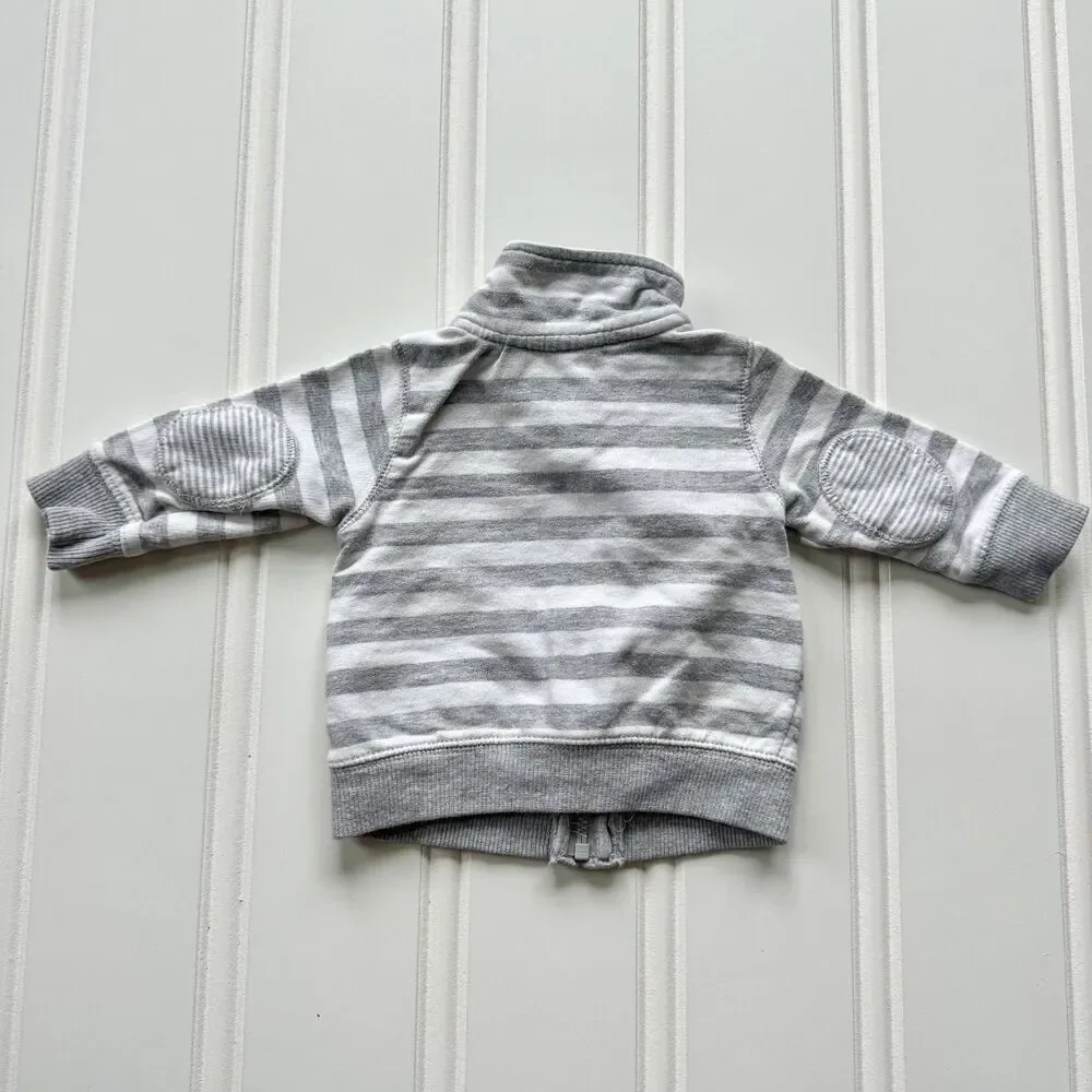 4/$10 - Carter’s Baby Cotton Nautical Zip-Up Jacket | Grey White Striped w/ Whal